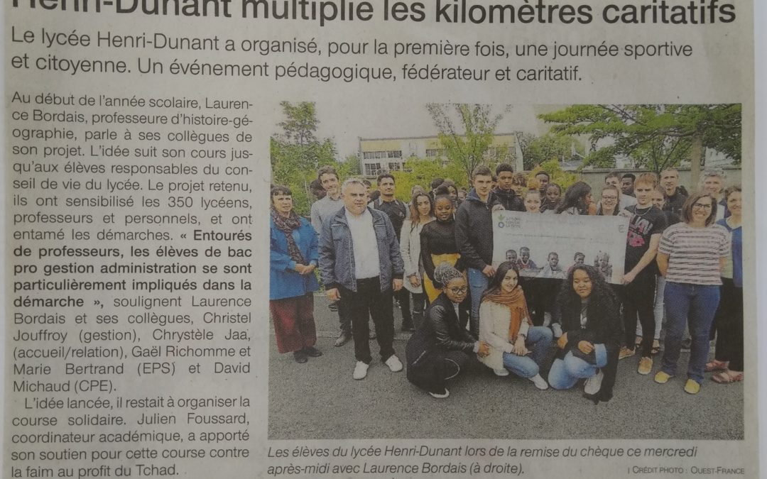 La « Course contre la faim » organisée par le lycée Dunant, à l’honneur dans « Ouest France »