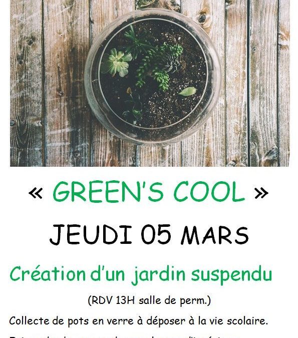 Atelier Green’s cool le jeudi 5 mars à 13h